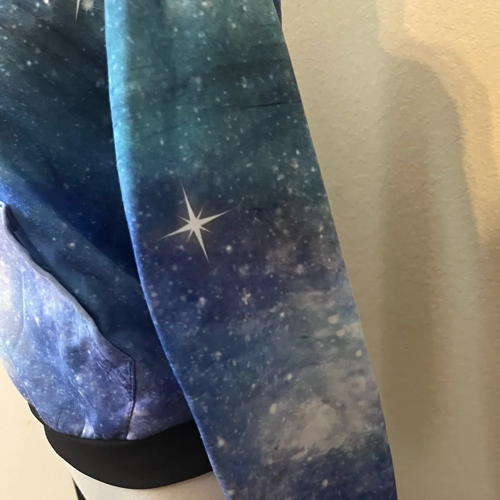 Planet Hollywood Blue Graphic Hoodie Size M Galaxy Sweatshirt Unisex Soft Space